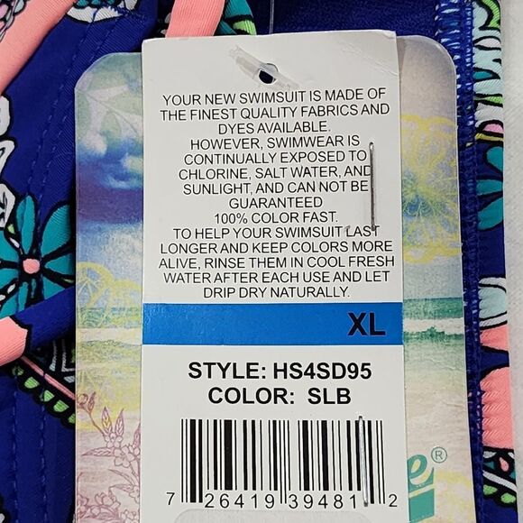 Hobie Womens Pink Blue Floral Bikini Bottom With Adjustable‎ Side Straps Size XL - Picture 3 of 9